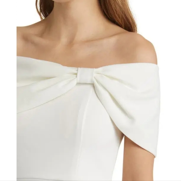 VINCE CAMUTO NWT BOW COLLAR OFF SHOULDER DRESS Size 12 Ivory - Picture 2 of 11
